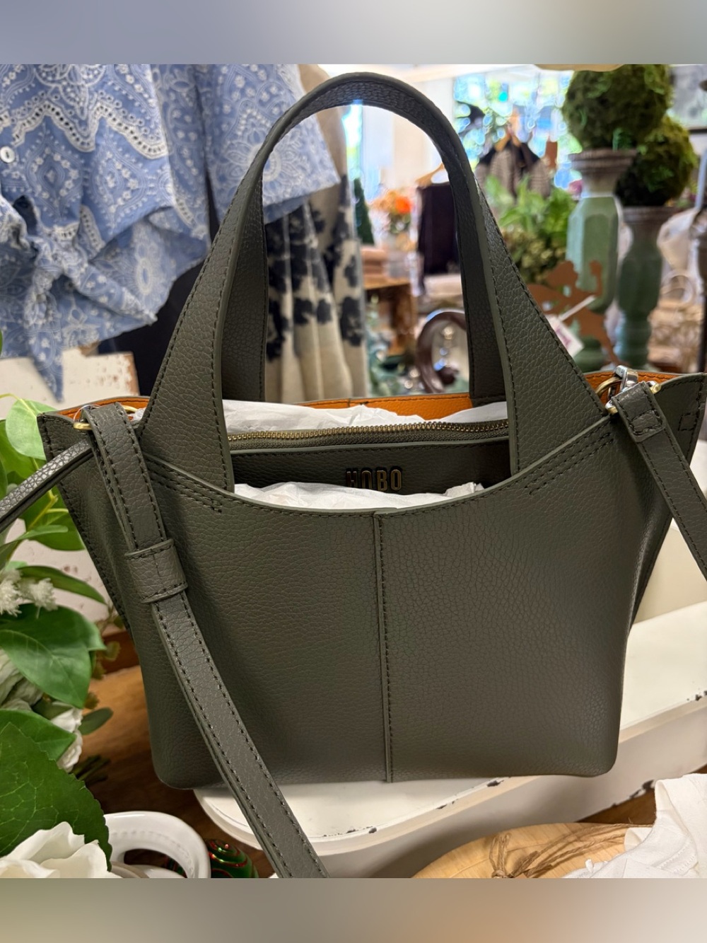 HOBO Olive Green Leather Small Vida Tote